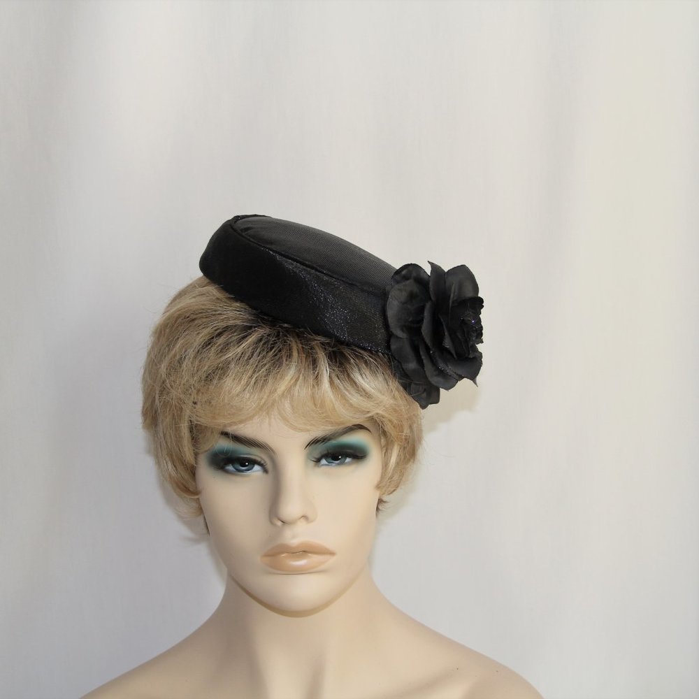 Vintage Yvonne Pillbox Rose Accent Hat